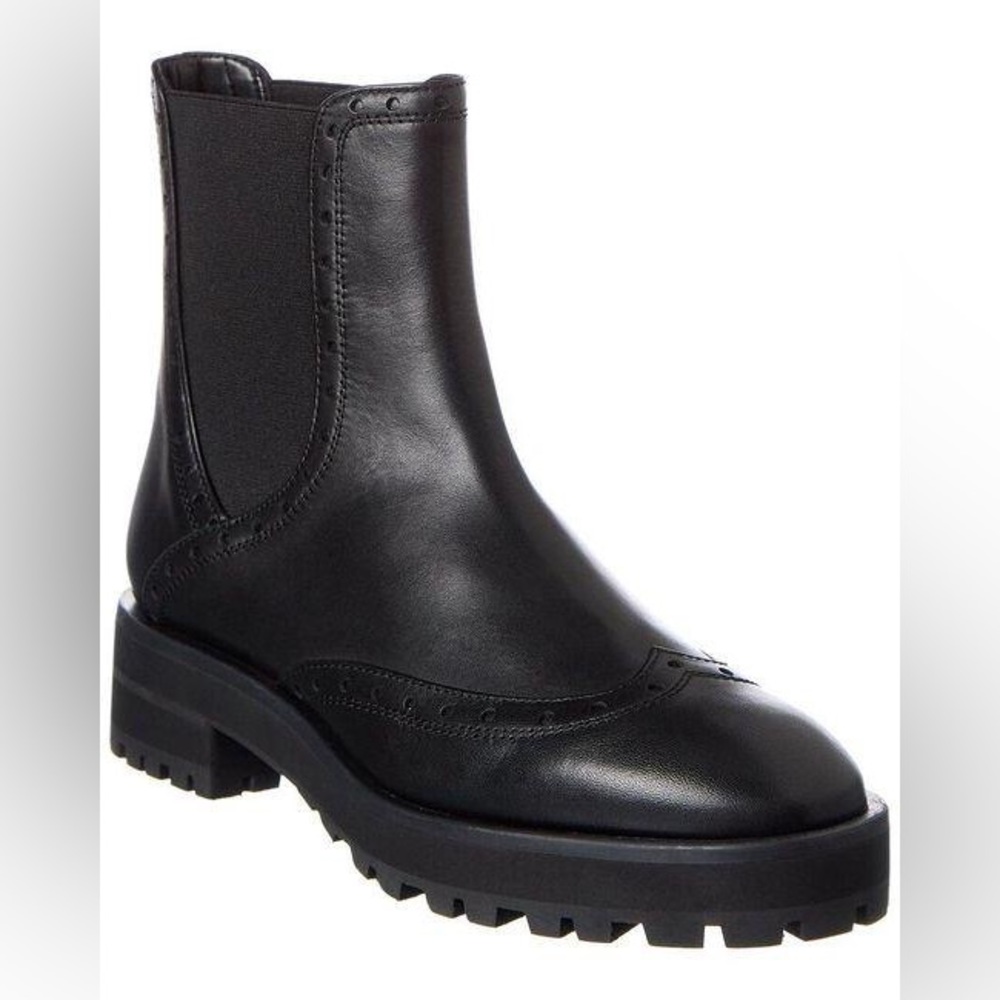 Stuart Weitzman Black Brogue Leather Chelsea Boot